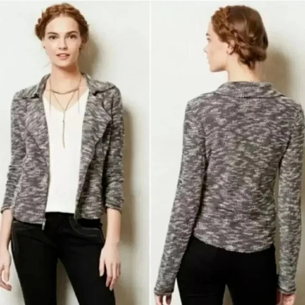 Anthropologie  Saturday Sunday Medium Asymmetrical Zip Marled Knit Moto Jacket